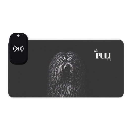 Puli Dog LED Gaming Mouse Pad, Wireless Charging - Black dog