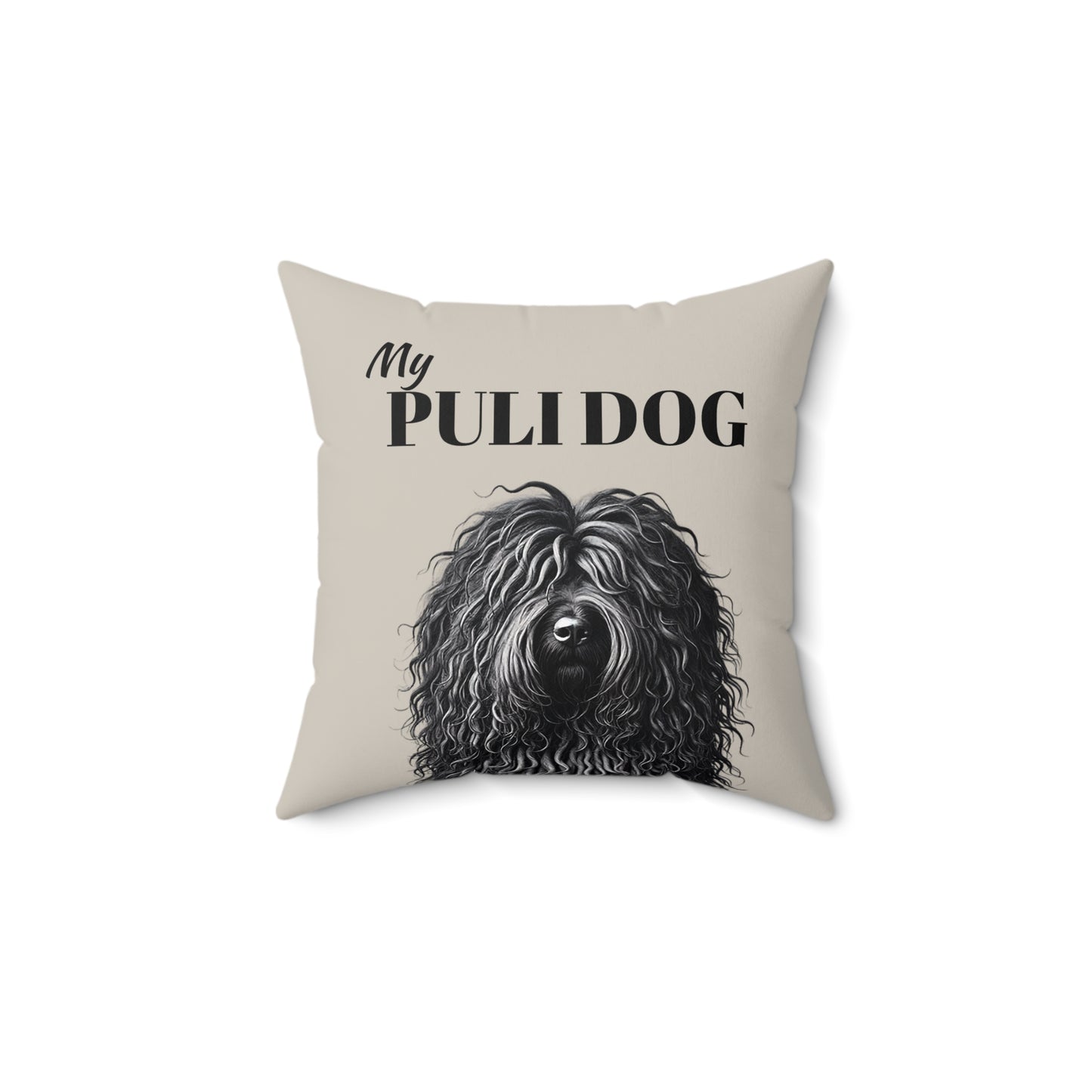 Puli Dog Spun Polyester Square Pillow - Black Dog